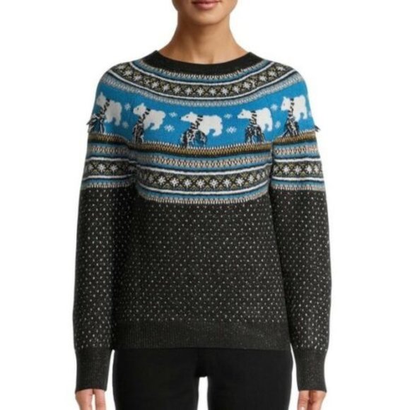 Holiday Time Black and Blue Crew Neck Sweater - Picture 1 of 8